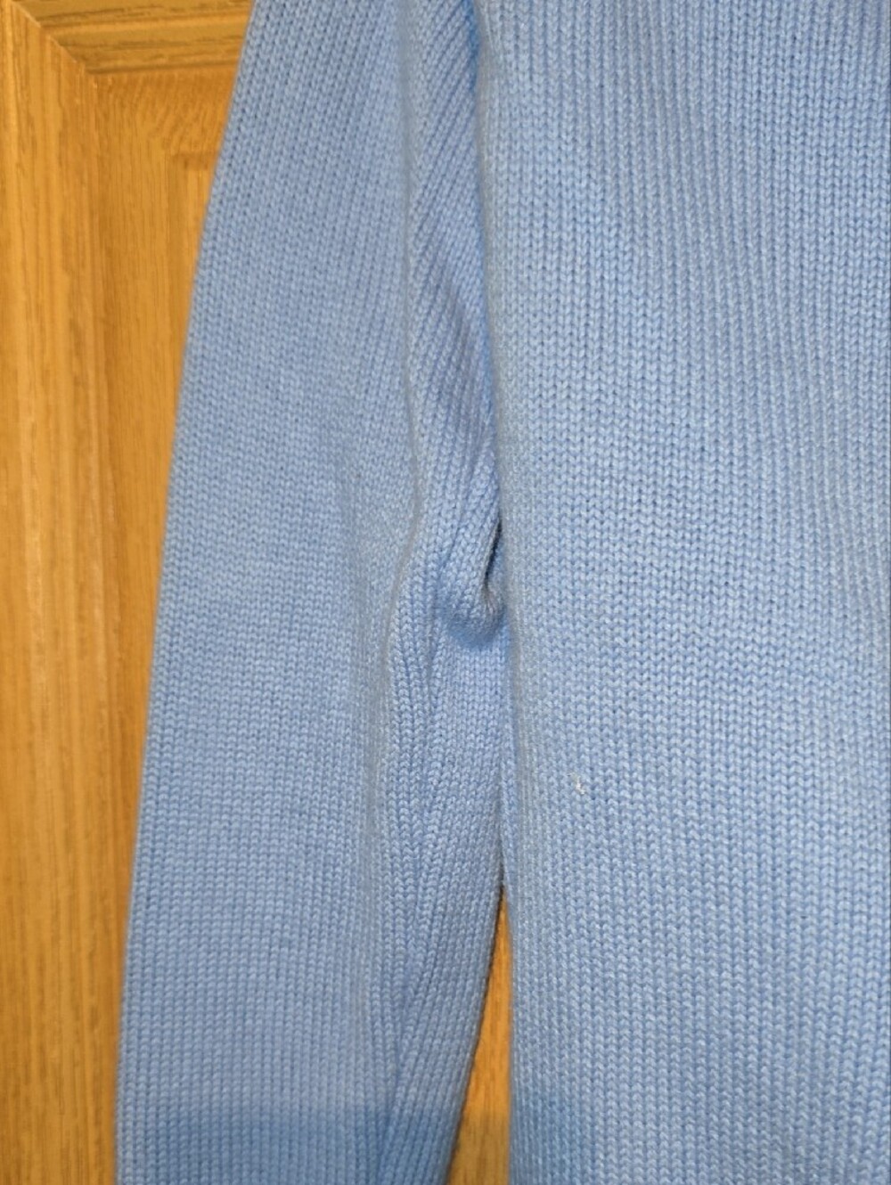 Light Blue Off‑Shoulder Ribbed Cowl Neck Sweater - Picture 4 of 5